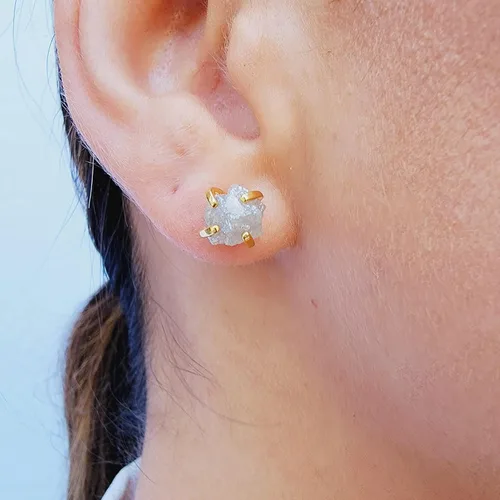Miniatura 128 de Aretes de piedra preciosa natural en bruto con oro amarillo sobre plata de ley 925, 6 a 0.276 in, regalo de piedra de nacimiento de calidad genuina