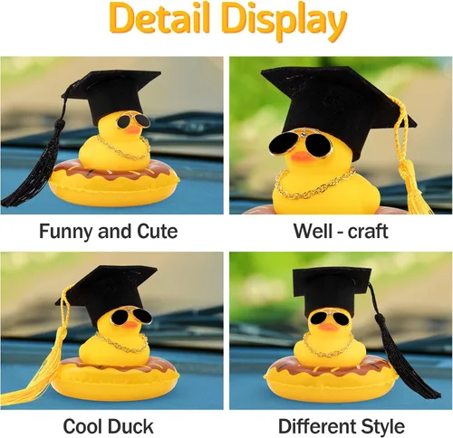 Miniatura 5 de wonuu Anillo de natación de patos de goma con mini lentes de diamante, collar para decoración de tablero de automóviles, accesorios de automóvil