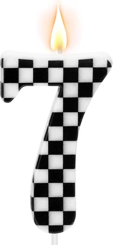 Miniatura 13 de Velas de cumpleaños con temática de autos de carreras, velas a cuadros número 1, adorno de pastel a cuadros blanco y negro, suministros para fiestas