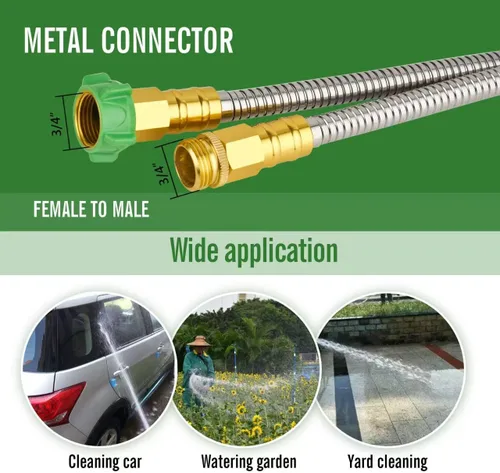 Miniatura 4 de SKYWARD Manguera de jardín corta de acero inoxidable 304 de 1 pie con conector de metal hembra a macho, manguera de agua antifugas, flexible