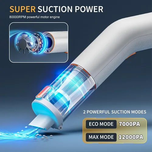 Miniatura 4 de Aspiradora portátil inalámbrica para automóvil, 5 en 1, mini aspiradora de mano inalámbrica con filtro HEPA, 2 modos de succión, potencia de succión