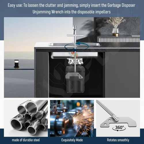 Miniatura 5 de Llave de desatascamiento para triturador de basura compatible con Waste King y Moen, herramienta de llave de eliminación de basura universal