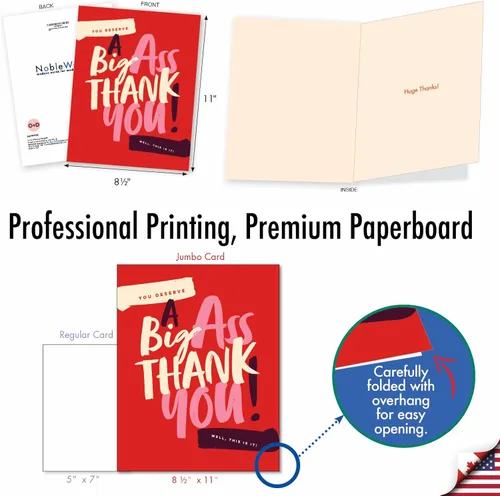Miniatura 4 de NobleWorks - Tarjeta de papel de agradecimiento grande y divertida de 8.5 x 11 pulgadas con sobre (paquete de 1) Jumbo Big Ass Thank You J6399TYG