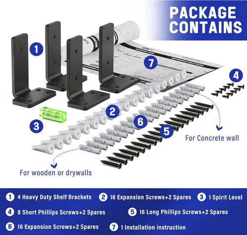 Miniatura 7 de Goovilla Soporte de estante, soportes flotantes resistentes de 4 pulgadas de largo, paquete de 4 soportes para estantes, soportes de soporte