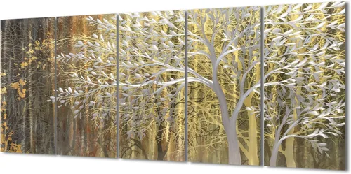 Miniatura 10 de Yihui Arts Arte abstracto de metal para pared, árbol de la vida, hecho a mano, 5 piezas, paneles grandes, grandes, únicos, de aluminio 3D, moderno