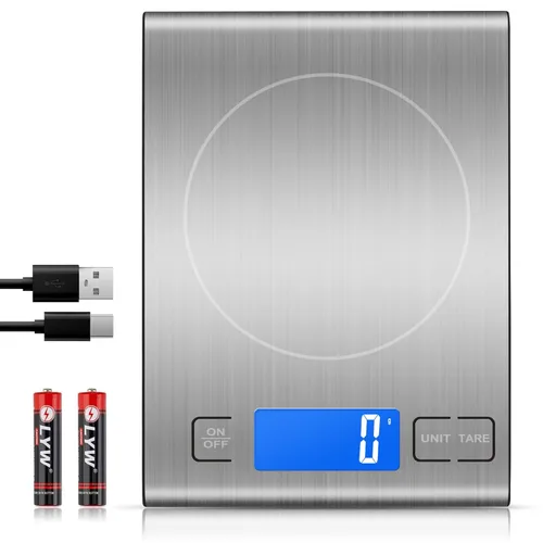Diyife - Báscula de alimentos recargable de 33 libras, báscula digital de cocina de acero inoxidable 304 con 3 botones, peso gramos y onzas para