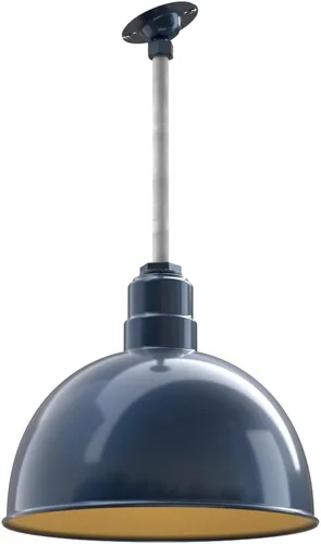 Miniatura 49 de Steel Lighting Co. Colgante de cuenco rosa Lámpara montada en el techo Cúpula de 15 pulgadas vástago de 12 pulgadas Estilo granero de acero