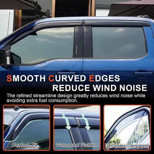 Miniatura 4 de Defensas de Lluvia Montadas en el Exterior Viseras para Ventanas para Ford F-150 SuperCrew 2015-2026 & Raptor/F-250/F-350/F-450/F-550 Super Duty