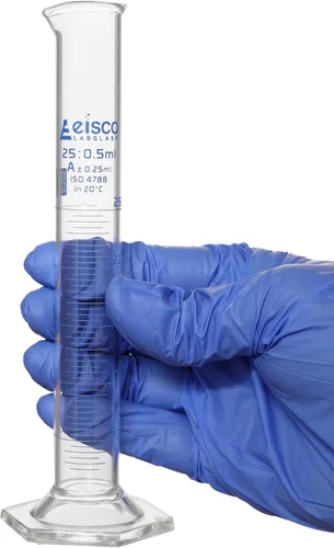 Miniatura 5 de Cilindro graduado, 0.8 fl oz - Tolerancia Clase A ±0.0.8 fl oz - Base hexagonal - Graduaciones azules - Vidrio de borosilicato 3.3 - Eisco Labs