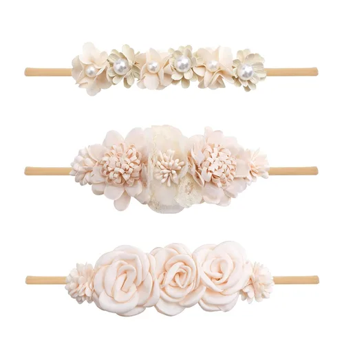 Miniatura 13 de Diademas de niña de nylon con flores elásticas, 3 piezas, accesorios para el pelo, regalo para recién nacidos, bebés y niños pequeños (TU-HDJ-3PCS)