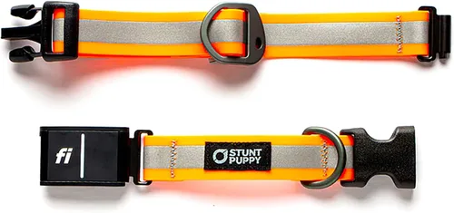 Stunt Puppy Collar para perro, listo para Fi Series 3 y 3+, pequeño, naranja reflectante, compatible con dispositivo GPS Fi (no incluido)