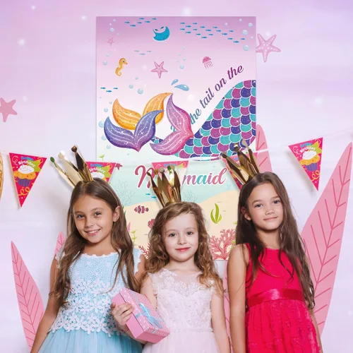 Miniatura 6 de Juego de fiesta de cumpleaños de Hooqict Coloca la cola en la sirena Juego de fiesta bajo el mar Favores para niños Suministros de decoración