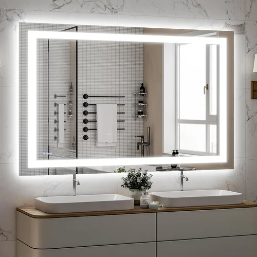 Miniatura 17 de VooBang Espejo de baño con luces de 30 x 30 pulgadas, 3 modos de iluminación ajustables, espejo de tocador de baño LED, antivaho y función