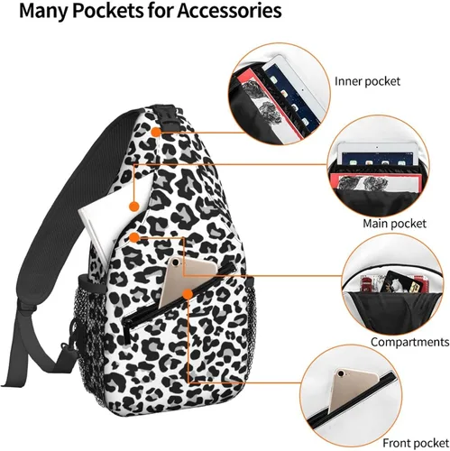 Miniatura 4 de Mochila cruzada para hombres y mujeres, bolsa de pecho, bolsa de hombro, una correa, mochila de viaje para senderismo, Leopardo de nieve, Mochilas