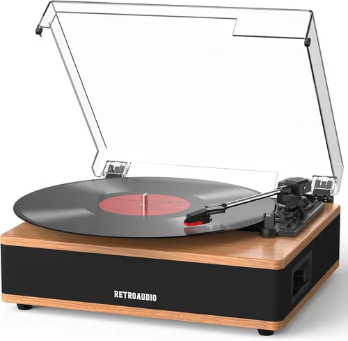 Tocadiscos de vinilo Bluetooth con altavoces estéreo incorporados, transmisión por correa, 3 velocidades, tocadiscos vintage para discos de vinilo,