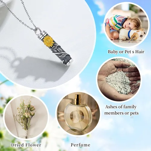 Miniatura 5 de Joyería de cremación de plata esterlina, diseño de girasol, rosa, margarita, urna para cenizas, joyería de recuerdo conmemorativo para mujeres