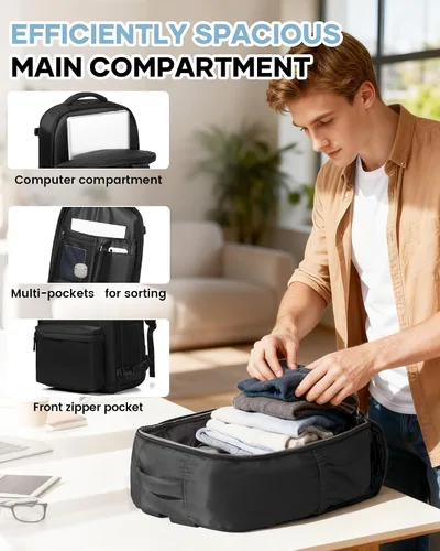 Miniatura 7 de WONHOX Mochila de viaje para mujeres y hombres, mochila para laptop con compartimento para zapatos, mochila impermeable para senderismo de equipaje