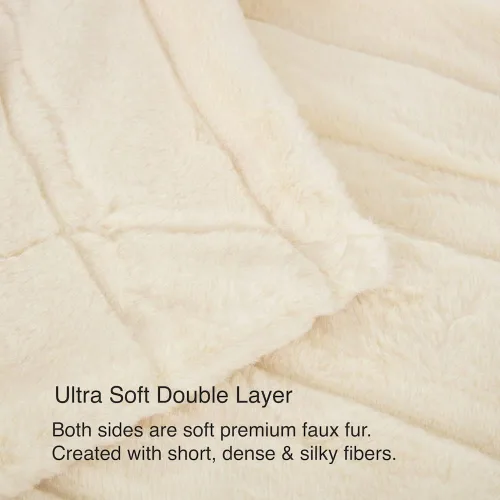 Miniatura 3 de Manta de piel sintética, felpa suave de doble cara, elegante decoración cálida a rayas para cama, sofá y silla (individual/crema)