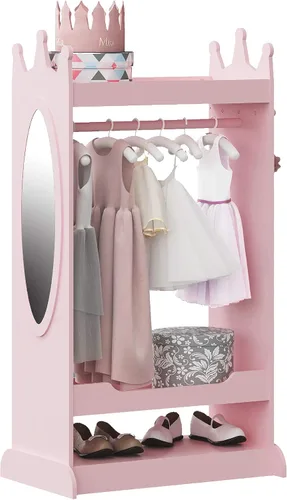 UTEX Almacenamiento de Disfraces para Niños con Espejo, Guardarropa de Disfraces para Niños, Armario Colgante Abierto, Closet de Almacenamiento de