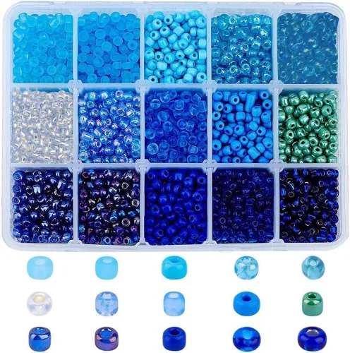 NBEADS 15 colores 6/0 cuentas de semillas de vidrio, alrededor de 3000 cuentas redondas azules de poni de 0.15 pulgadas, cuentas sueltas para diseño