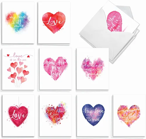 The Best Card Company - 20 bonitas tarjetas en caja (4 x 5.12 pulgadas) - Juego surtido en blanco (10 diseños, 2 de cada uno) - Line Heart