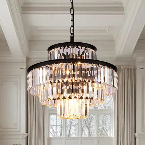 Miniatura 23 de Candelabro grande de cristal moderno y lujoso, lámpara colgante de gota de lluvia para comedor, dormitorio, sala de estar, marrón, 39 pulgadas
