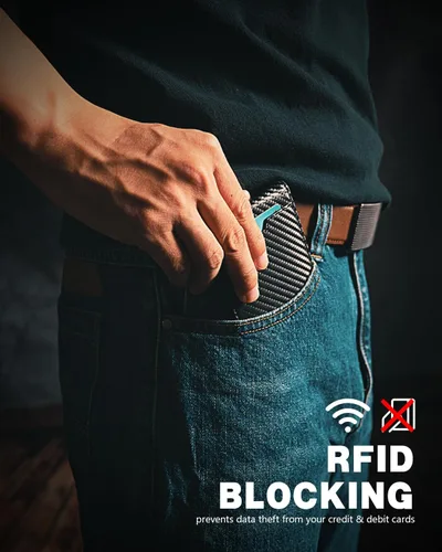 Miniatura 4 de Zitahli Billetera para hombre, de piel fina, con bloqueo RFID, minimalista, plegable, tarjetero con caja de regalo