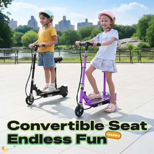 Miniatura 3 de Patinete eléctrico con asiento, altura ajustable para niños de 6 a 12 años, hasta 10 mph y carga máxima de 155 libras, asiento extraíble, 2 estilos