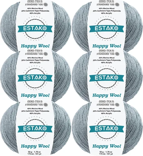 Miniatura 19 de Estako Happy Wool (paquete de 2 madejas) 40% lana merino 20% cachemira tipo poliamida 40% acrílico peso fingering hilo suave para tejer y crochet