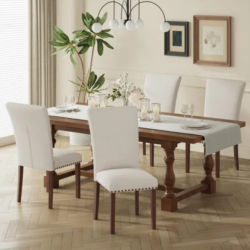 Miniatura 16 de COLAMY Juego de 2 sillas de comedor tapizadas Parsons, sillas de tela para comedor y cocina con detalle de cabeza de clavo y patas de madera