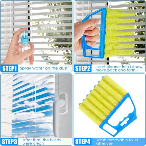 Miniatura 5 de Geiserailie Limpiador veneciano para ventana, 2 piezas, herramienta lavable con 7 dedos, limpiador de polvo y persiana de ventilación de aire, Azul
