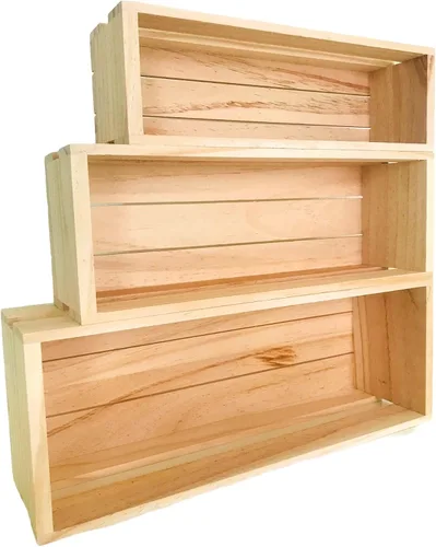 Miniatura 4 de Oojami Juego de 3 cajas de madera para manualidades, cajas de madera para exhibición, cajas de madera para manualidades, caja de madera decorativa