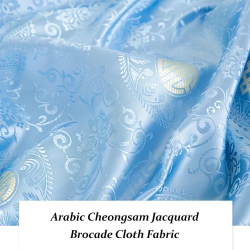 Miniatura 2 de BAWHO Mooie Jacquard Stof Elegant Licht Fel Kleur Patroon Ontwerp Bloem Ambachten Doek Voor Naaien Cheongsam Kostuums Damesjurken DamesjurkenBlauw75