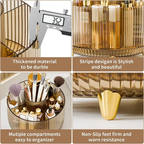 Miniatura 5 de Organizador de maquillaje giratorio transparente para tocador, organizador de brochas de maquillaje de 360° con 5 compartimentos, almacenamiento