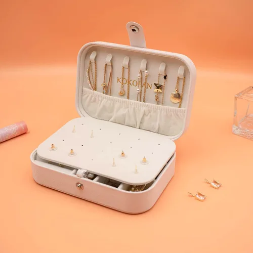 Miniatura 3 de KOKOFAN Organizador de joyas de viaje joyero de viaje para adolescentes y mujeres pequeño estuche de viaje para aretes collar y anillos caja
