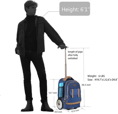 Miniatura 3 de Bolsa con ruedas para laptop de 14 pulgadas, bolsa con ruedas, mochila con ruedas, bolsa de computadora con ruedas de 20 pulgadas (azul)