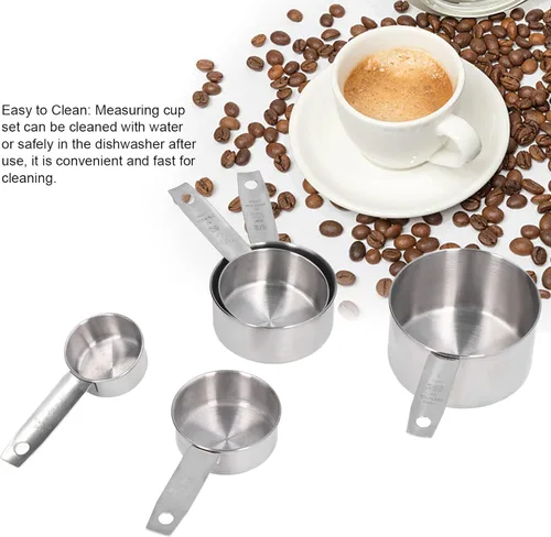 Miniatura 8 de Las tazas de medición del metal conveniente de la escala del claro del acero inoxidable fijaron alta exactitud para la cocina, plateado