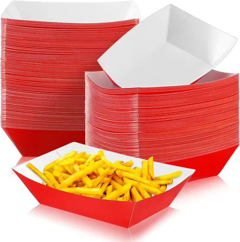 Miniatura 9 de Yinkin 100 piezas de bandejas de papel para comida en forma de barco, bandejas desechables de 2 libras para nachos, bandejas de papel kraft