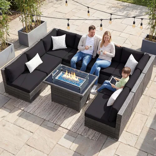 Miniatura 50 de NICESOUL Juego de muebles de patio para exteriores de 7 piezas con mesa para hoguera, gas natural y propano convertible, respaldo alto de 29.3