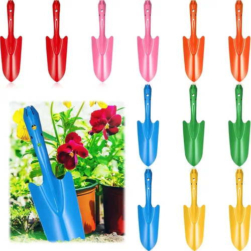 Mini pala de mano de metal colorida de 11 x 3 pulgadas, juego de palas de excavación para trasplante de jardín para plantar plantas de plantas de