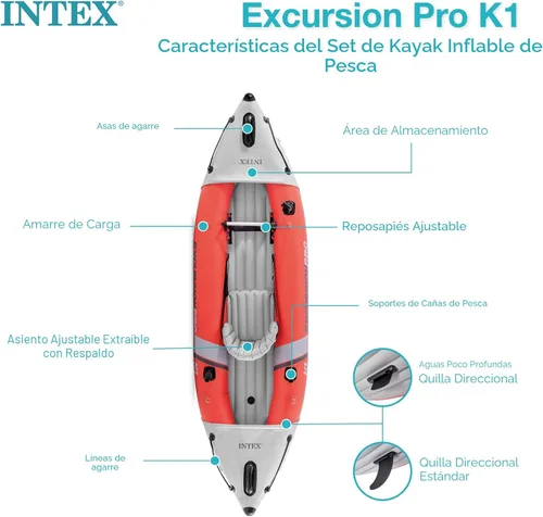 Miniatura 4 de INTEX 68303EP Excursion Pro K1 Juego de kayak inflable: incluye remos de kayak de lujo de 86 pulgadas y bomba de alto rendimiento - PVC SuperTough