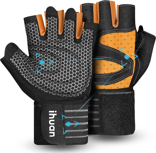 Miniatura 8 de ihuan - Guantes de entrenamiento con ventilación, unisex, protección completa de la palma de la mano; para levantamiento de pesas, entrenamiento