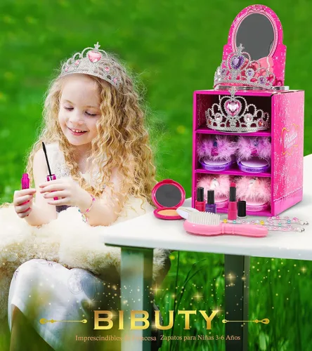 Miniatura 2 de Kit de maquillaje para niños – Zapatos de vestir de princesa, coronas y bolso – Juego de maquillaje falso para niñas de 3 a 6 años