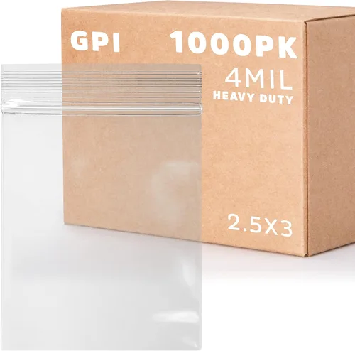 Miniatura 23 de GPI - Caja de 1000 bolsas de plástico transparente con cremallera de 3 x 3 pulgadas - Bolsas de polietileno resistentes a granel de 4 mil de grosor