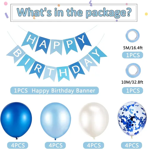 Miniatura 2 de Cartel de feliz cumpleaños, banderines, globos de fiesta azul bebé, confeti, globos de látex, pancartas de fiesta para niños y niñas, decoraciones