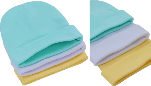 Miniatura 2 de ToBeInStyle Paquete de 3, 5 o 6 gorros cómodos de algodón de doble capa para bebés recién nacidos