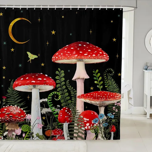Miniatura 10 de Castle Fairy Cortinas de ducha con hojas de ginkgo, cortina de baño botánica de naturaleza verde, tela de plantas de acuarela, juego de decoración