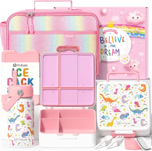 Miniatura 11 de Fimibuke Lonchera Bento para Niños con 4 Compartimentos, Bolsa de Almuerzo Aislada, Botella de Agua Aislada de Acero Inoxidable, Paquete de Hielo