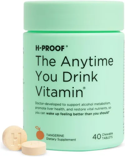 H-PROOF The Anytime You Drink Vitamina, Salud Hepática e Inmunidad Apoyo con electrolitos, cardo mariano y vitaminas B y C – 40 tabletas masticables