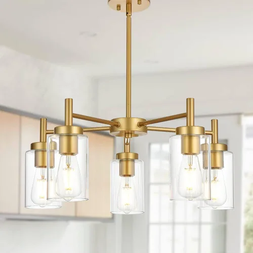 Miniatura 2 de Lámpara de araña grande retro con pantalla de vidrio transparente de metal para isla de cocina para interiores, iluminación colgante en acabado